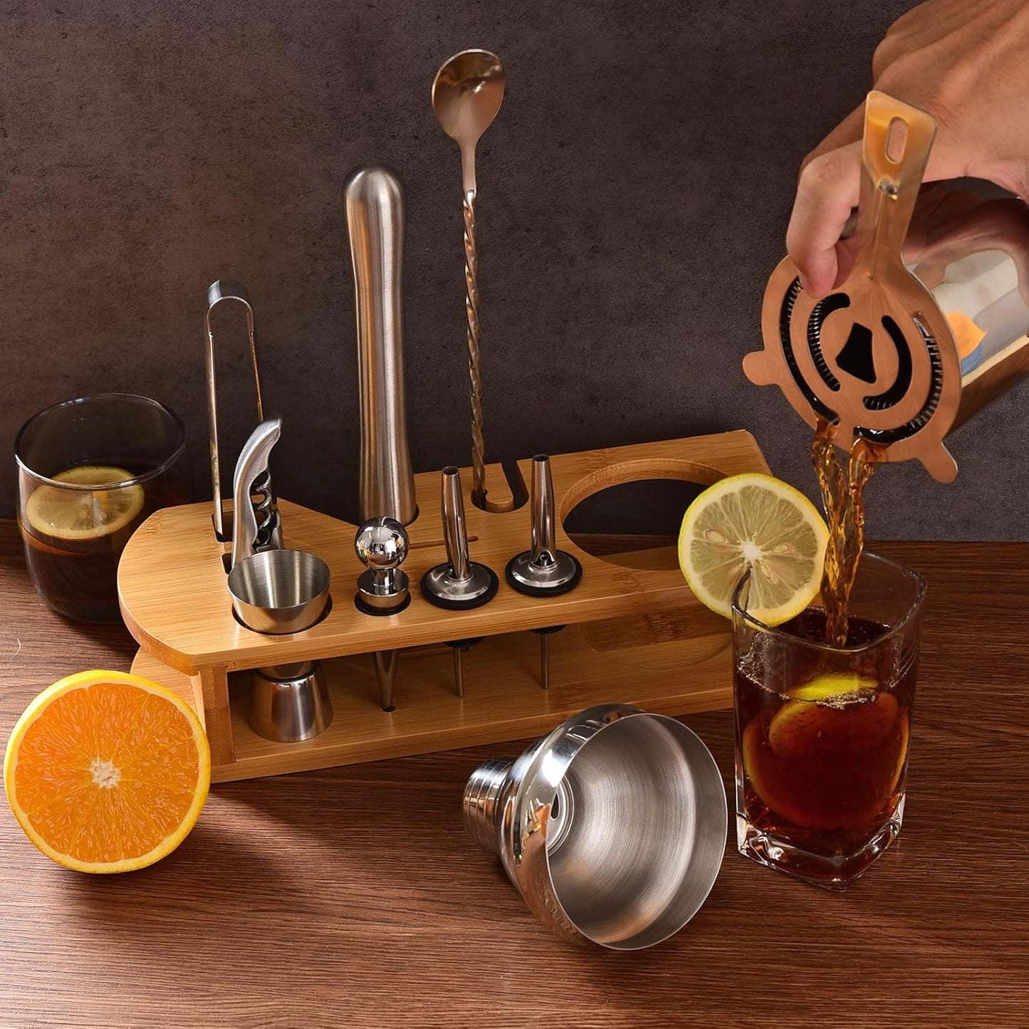 12-Piece Cocktail Set | Tool Set with Bamboo Stand