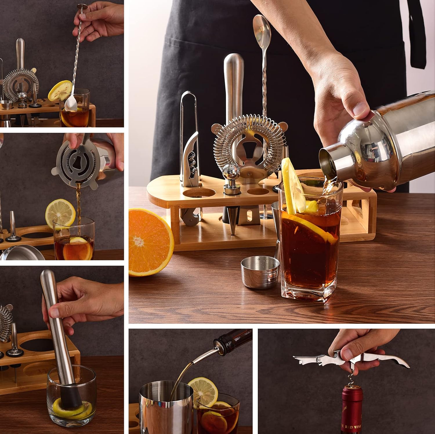 12-Piece Cocktail Set | Tool Set with Bamboo Stand