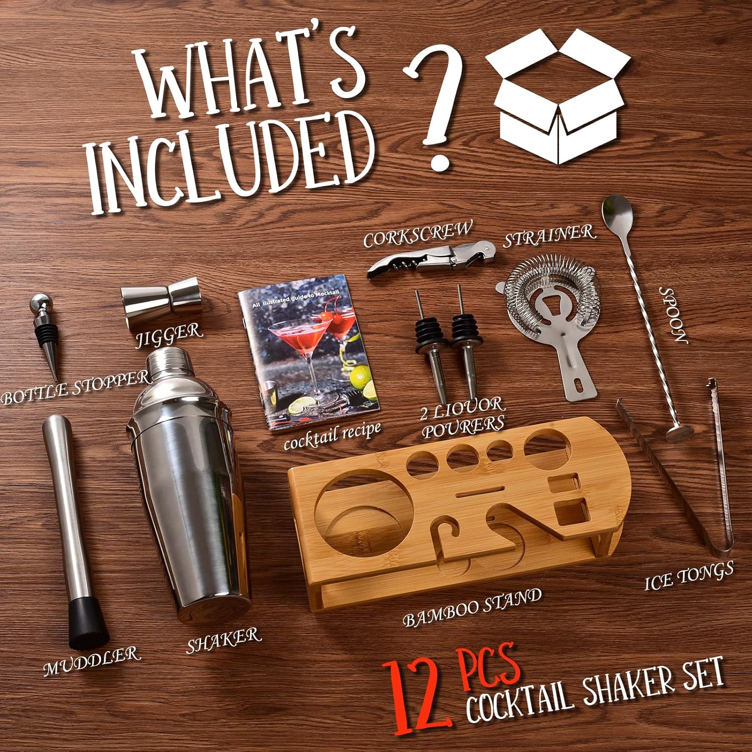 12-Piece Cocktail Set | Tool Set with Bamboo Stand