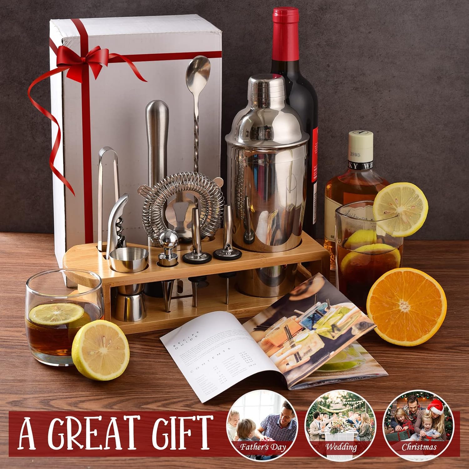 12-Piece Cocktail Set | Tool Set with Bamboo Stand