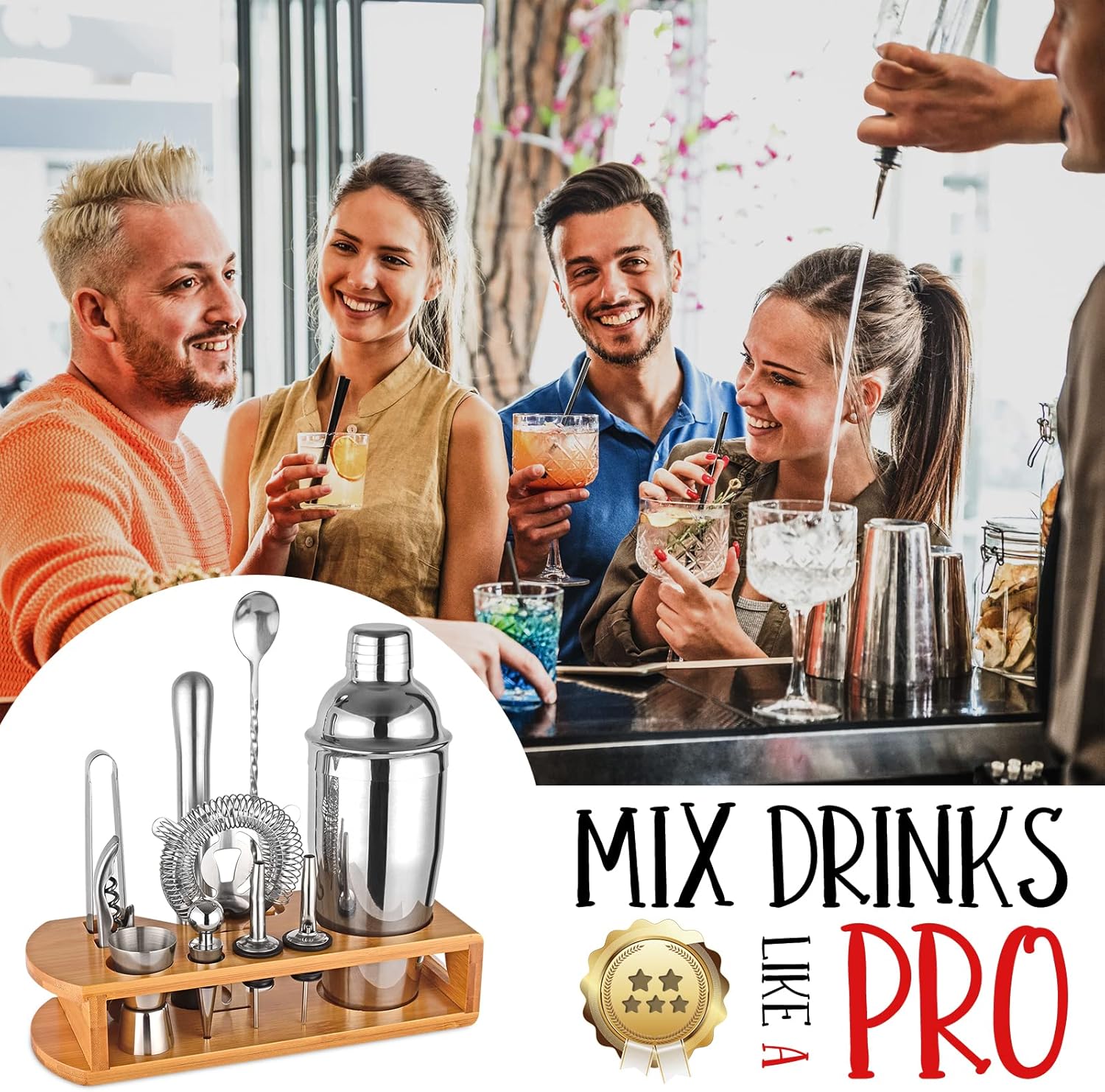12-Piece Cocktail Set | Tool Set with Bamboo Stand